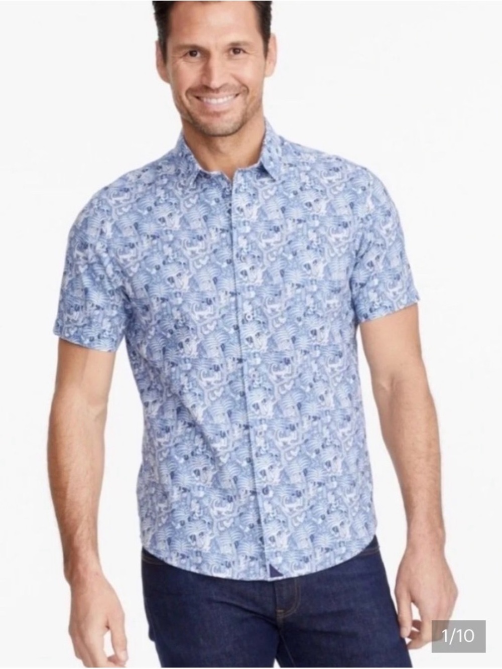 Untuckit  Short-Sleeve 100% Cotton  Button-Up Shirt size MSlimFit in Blue Jungle